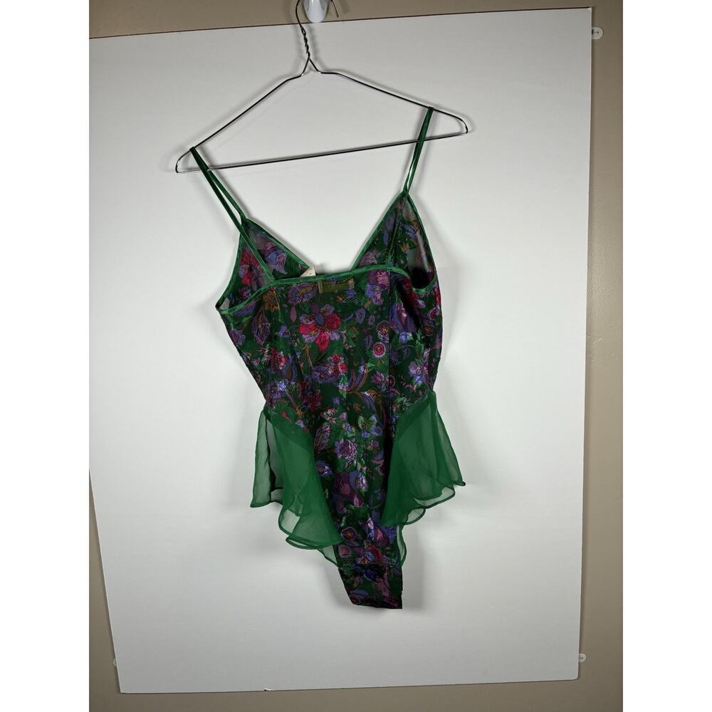 Vintage Victoria’s Secret Gold Label XS/S Green Floral Teddy Chiffon Ruffle 90s - Picture 2 of 8